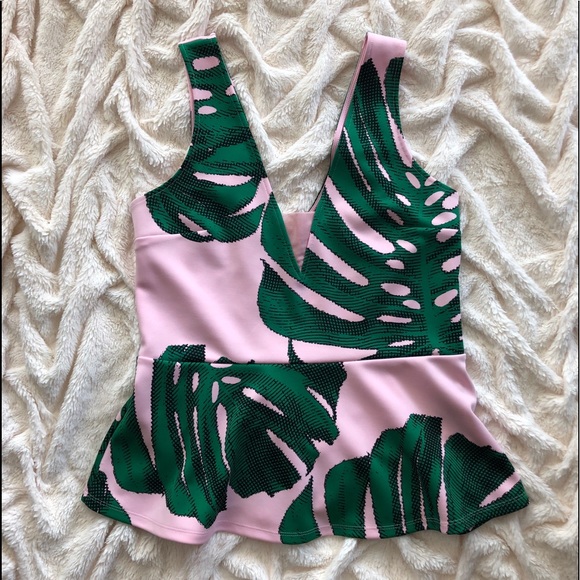 Express Tops - Tropical V-Neck Peplum Top